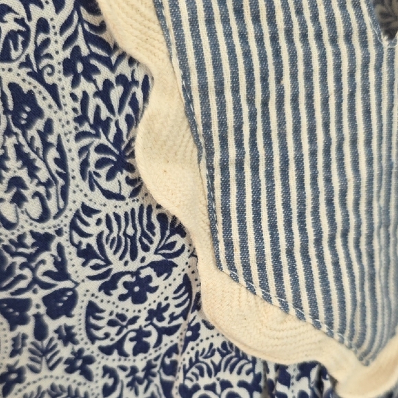 THML Top Alayah Floral Striped Ric-Rac Puff Sleeve Blue White Womens Size Small - Picture 8 of 11